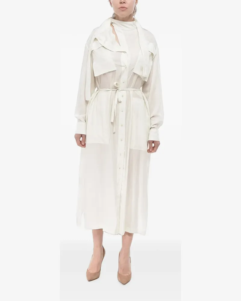 Christophe Lemaire tie-neck drawstring-waist shirt dress - Nude Nude