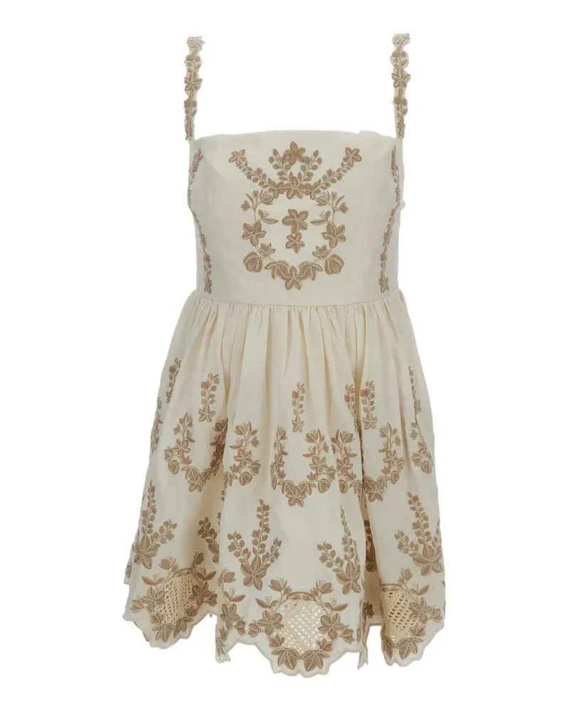 AGUA BENDITA embroidered scalloped-hem dress - Nude Nude