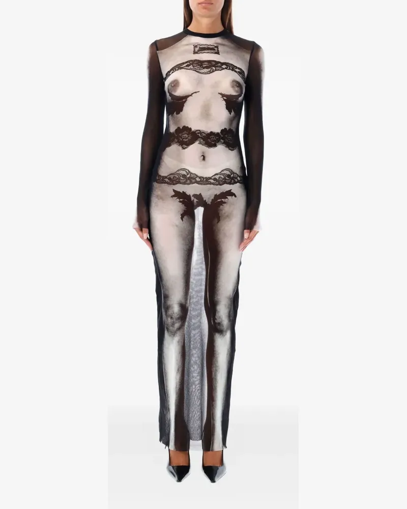Jean Paul Gaultier Maxikleid mit Print - Schwarz Schwarz