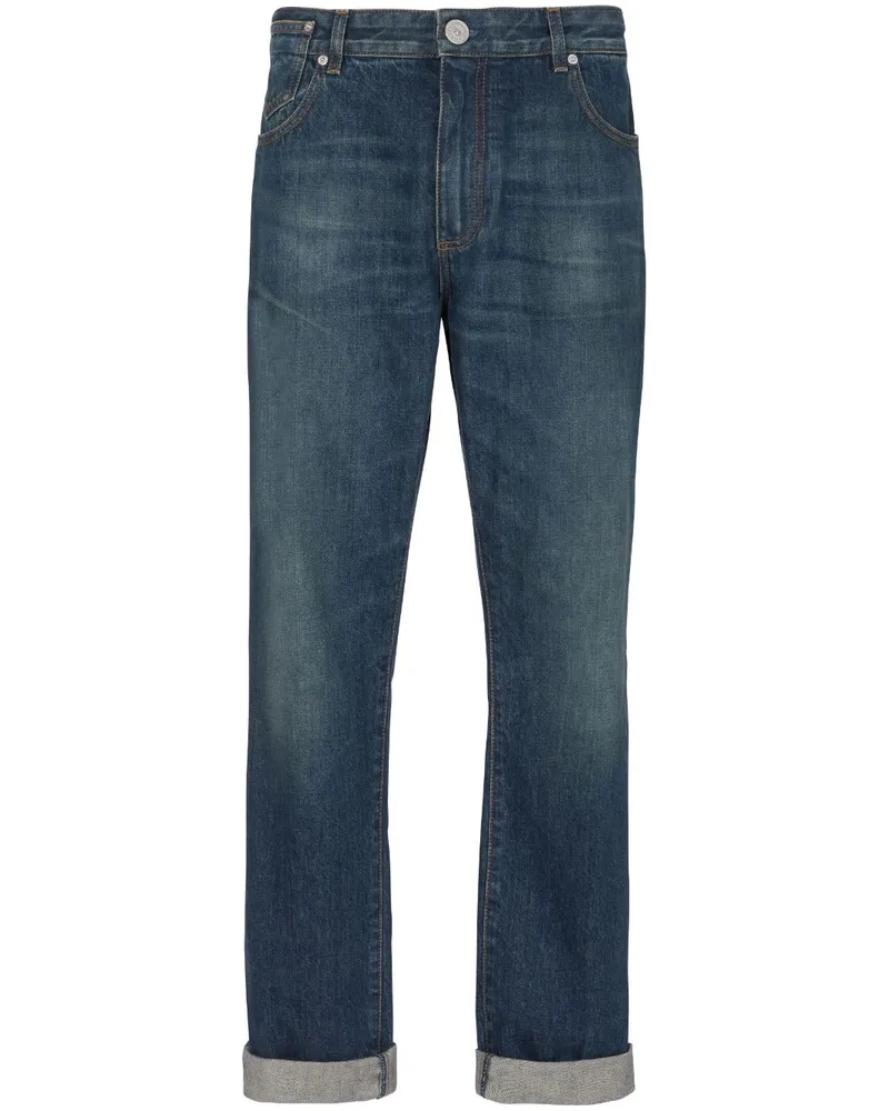 Balmain Gerade Jeans mit Logo-Patch Blau