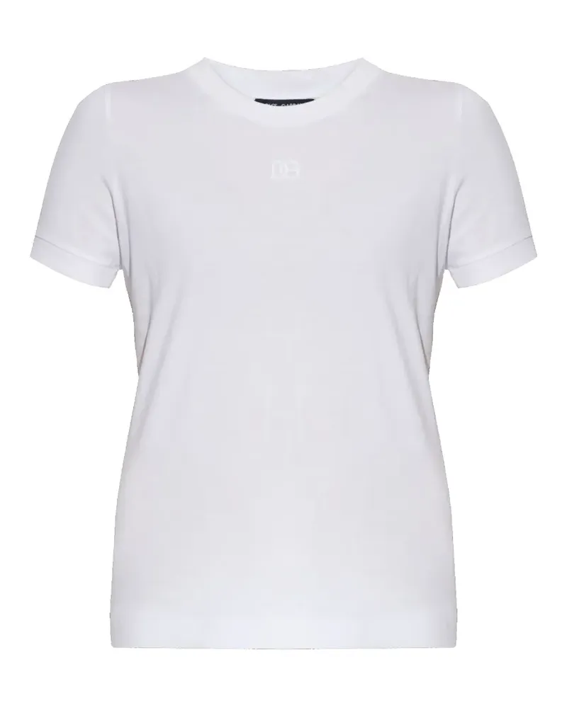 Dolce & Gabbana Jersey T-Shirt mit DG-Stickerei - Weiß Weiß