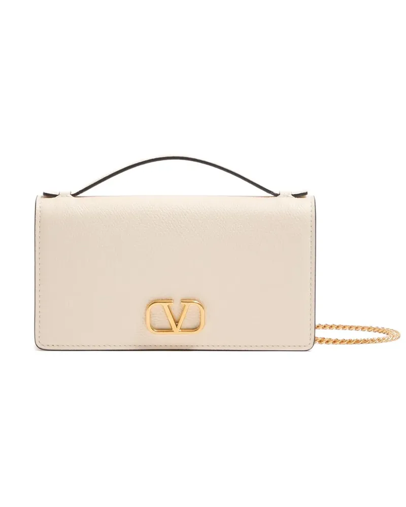 Valentino Garavani VLogo Signature Portemonnaie aus körnigem Kalbsleder mit Kette - Nude Nude