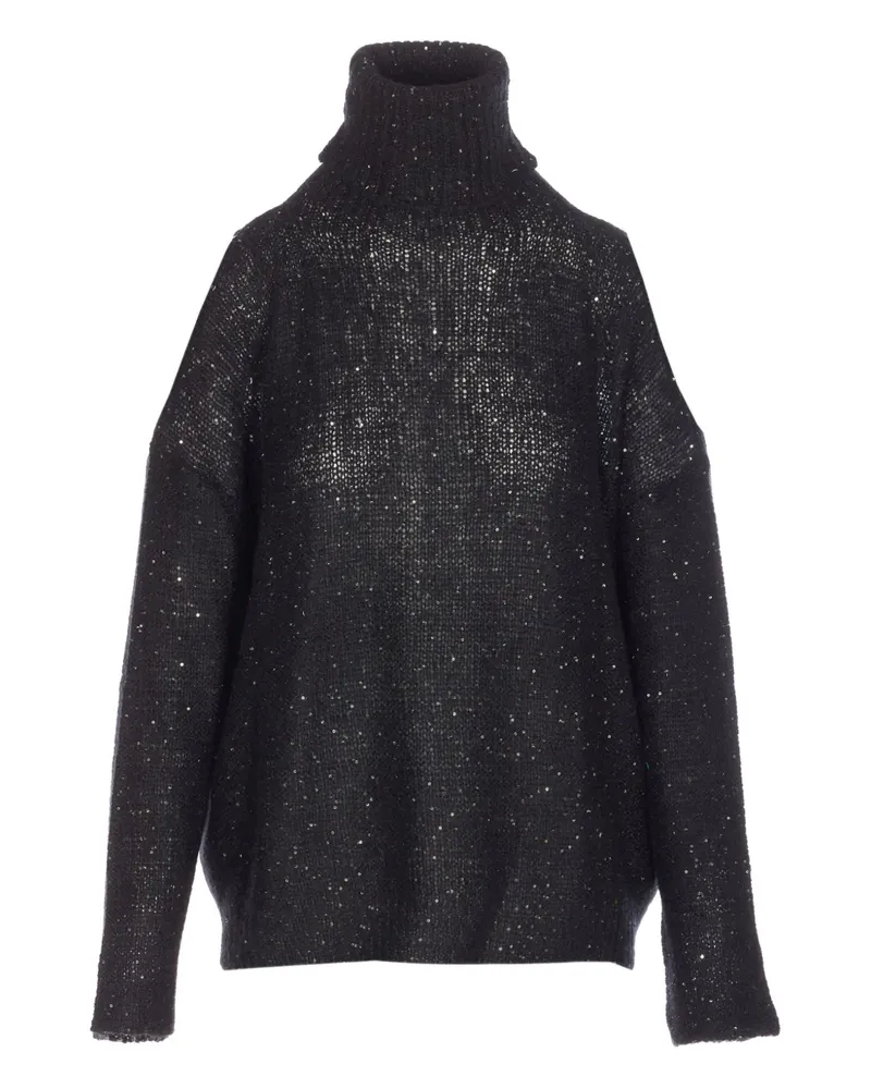 Roberto Collina Rollkragenpullover mit Pailletten - Schwarz Schwarz