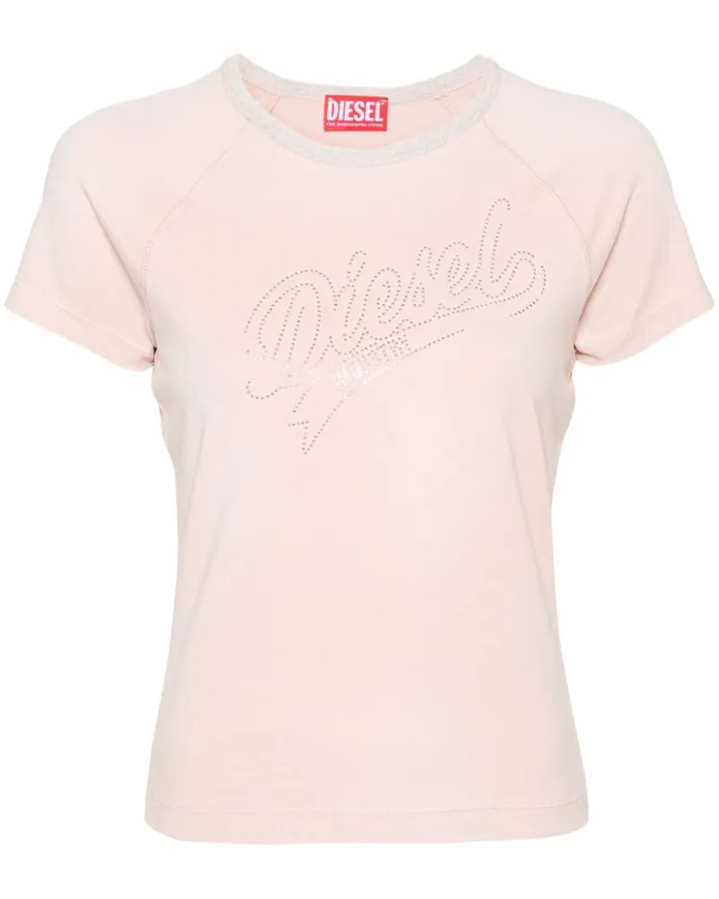 Diesel T-Vincie T-Shirt mit Strassverzierung Rosa