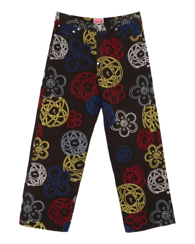 Kenzo x Futura 2000 Hose mit Blumenstickerei - Schwarz Schwarz