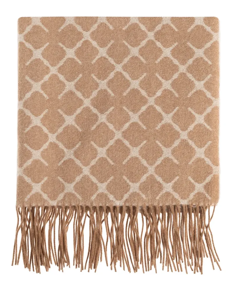 By Malene Birger geometric-pattern fringed scarf - Nude Nude