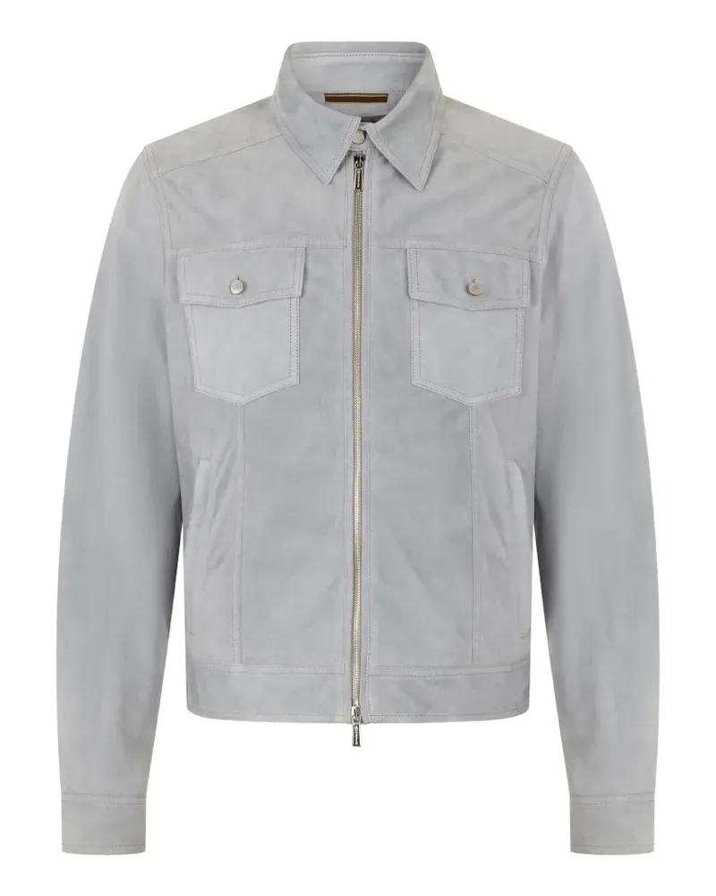 MOORER zip collar leather jacket - Grau Grau
