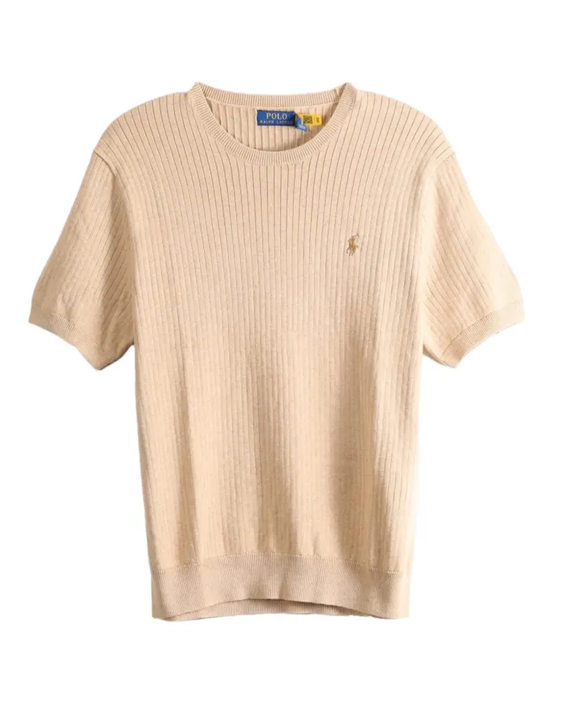 Ralph Lauren ribbed-knit logo-embroidered T-shirt - Nude Nude