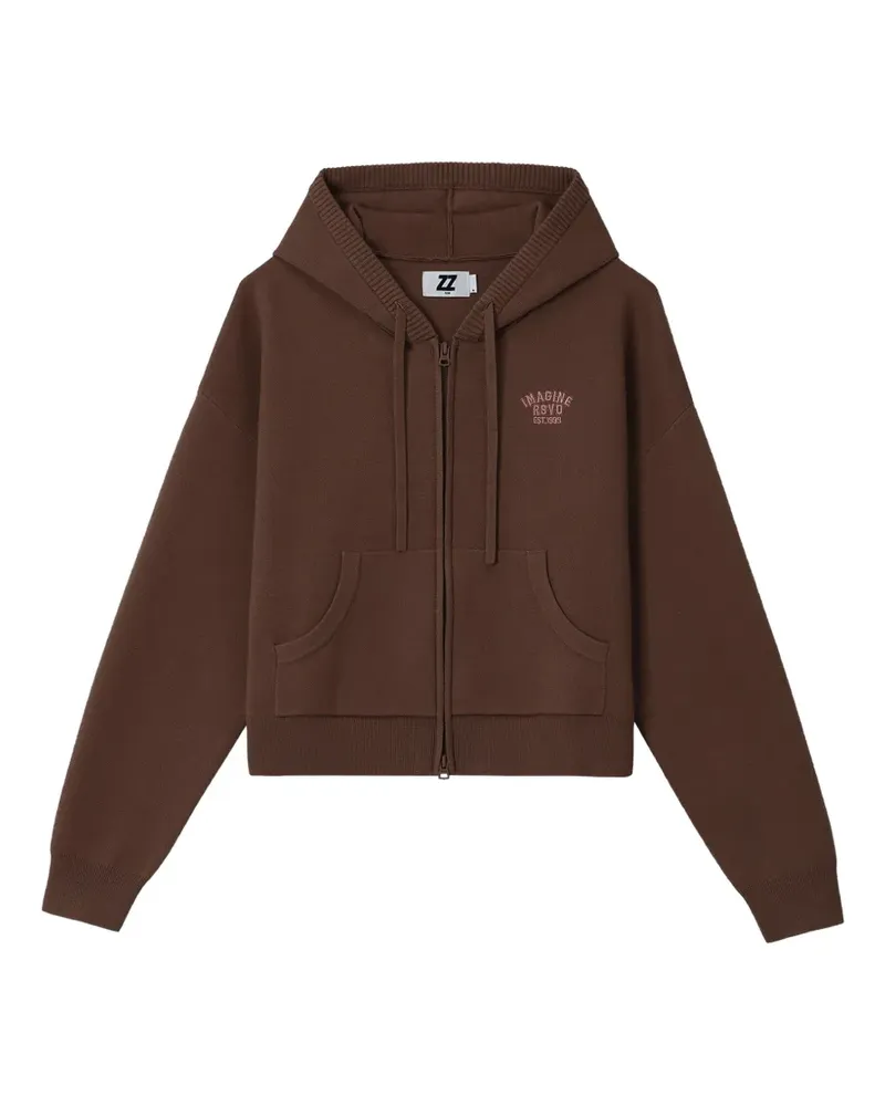 Izzue logo-embroidered zip-up hoodie - Braun Braun