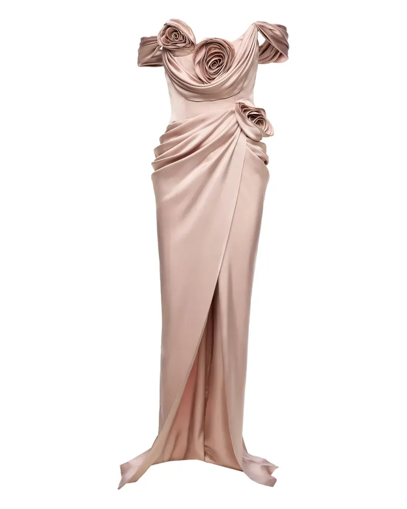 Ana Radu Maxikleid mit Rosenverzierung - Rosa Rosa