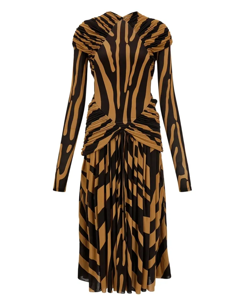 Ferragamo Gerafftes Midikleid mit Zebramuster - Braun Braun