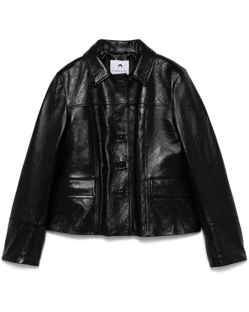 Marine Serre Lederjacke mit Monogramm-Prägung - Schwarz Schwarz