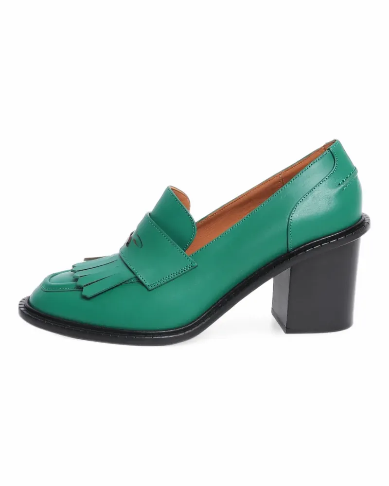 Kitsuné x ATP Atelier fringe-detail block-heel loafers - Grün Grün