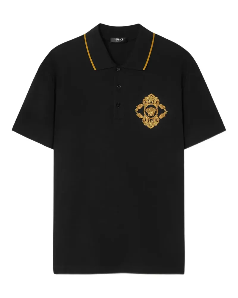 Versace Architectural Poloshirt mit Barock-Stickerei - Schwarz Schwarz