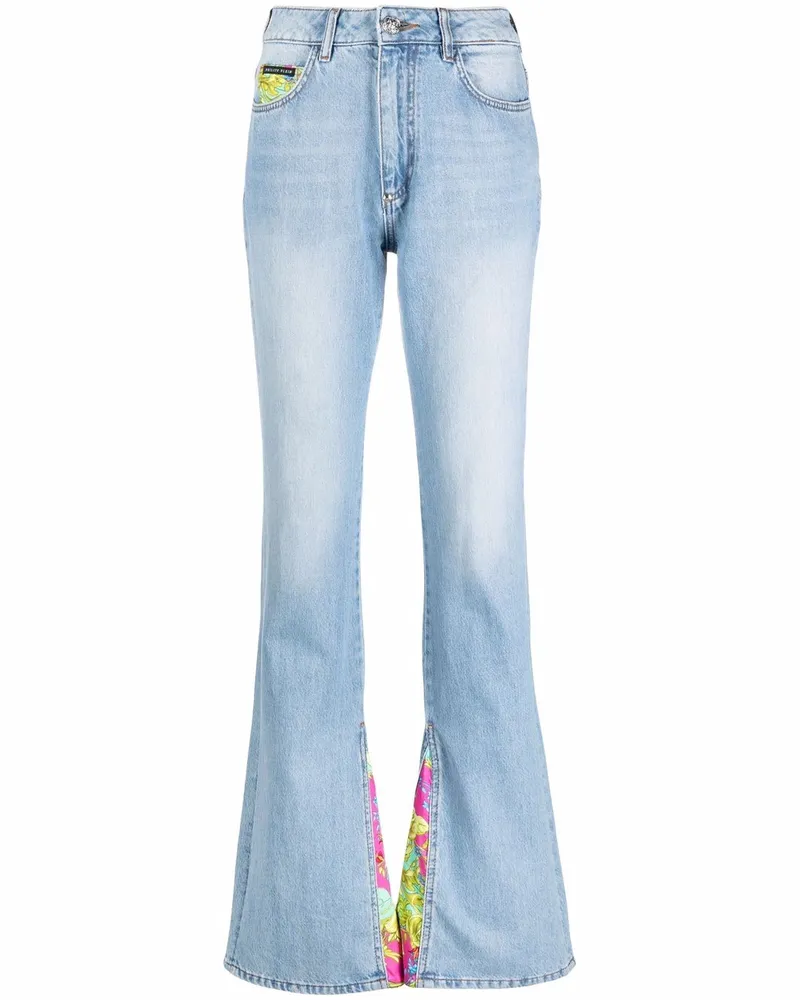 Philipp Plein Schlagjeans mit geblümten Einsätzen - Blau Blau