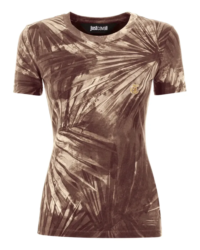 Just Cavalli Logo-T-Shirt mit Palmen-Print - Nude Nude