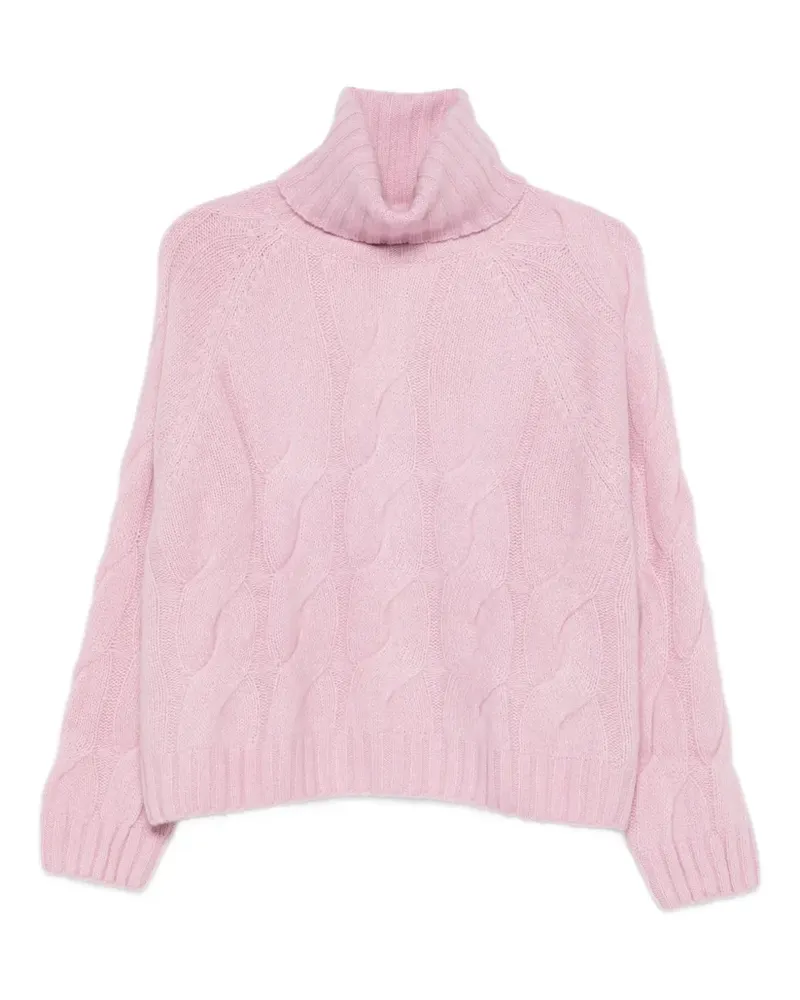 ALLUDE Rollkragenpullover mit Zopfmuster - Rosa Rosa