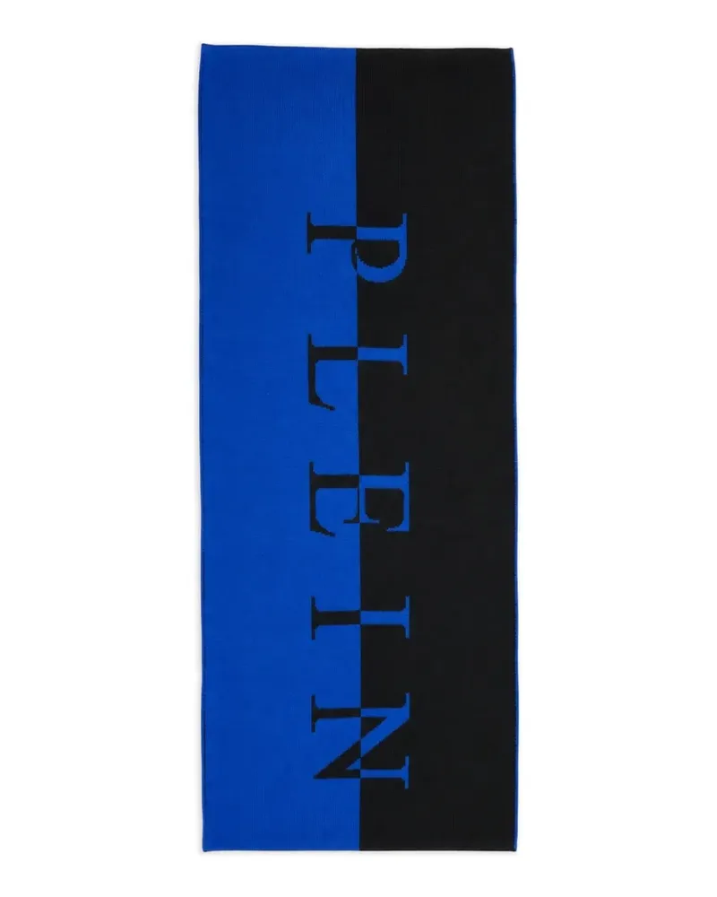 Philipp Plein Zweifarbiger Schal mit Logo-Intarsie - Blau Blau