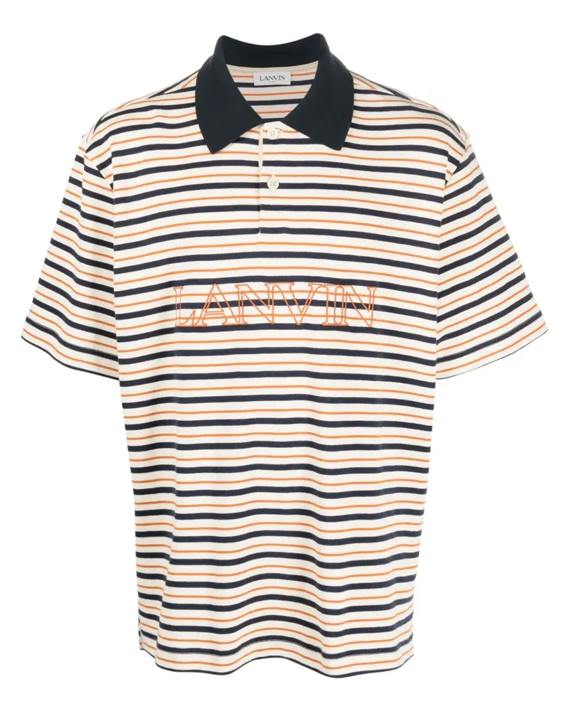 Lanvin Gestreiftes Poloshirt mit Logo - Nude Nude