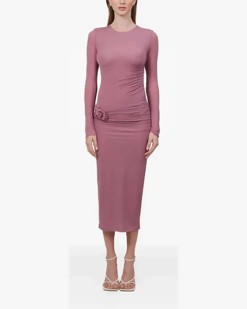 Maygel Coronel Anna ruched floral-appliqué midi dress - Rosa Rosa