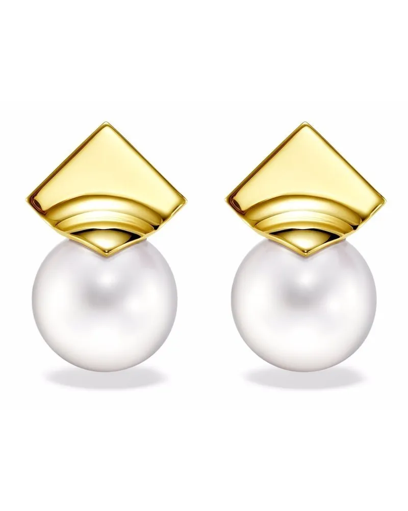 TASAKI 18kt Square Leaf Gelbgoldohrstecker mit Süßwasserperle Gold