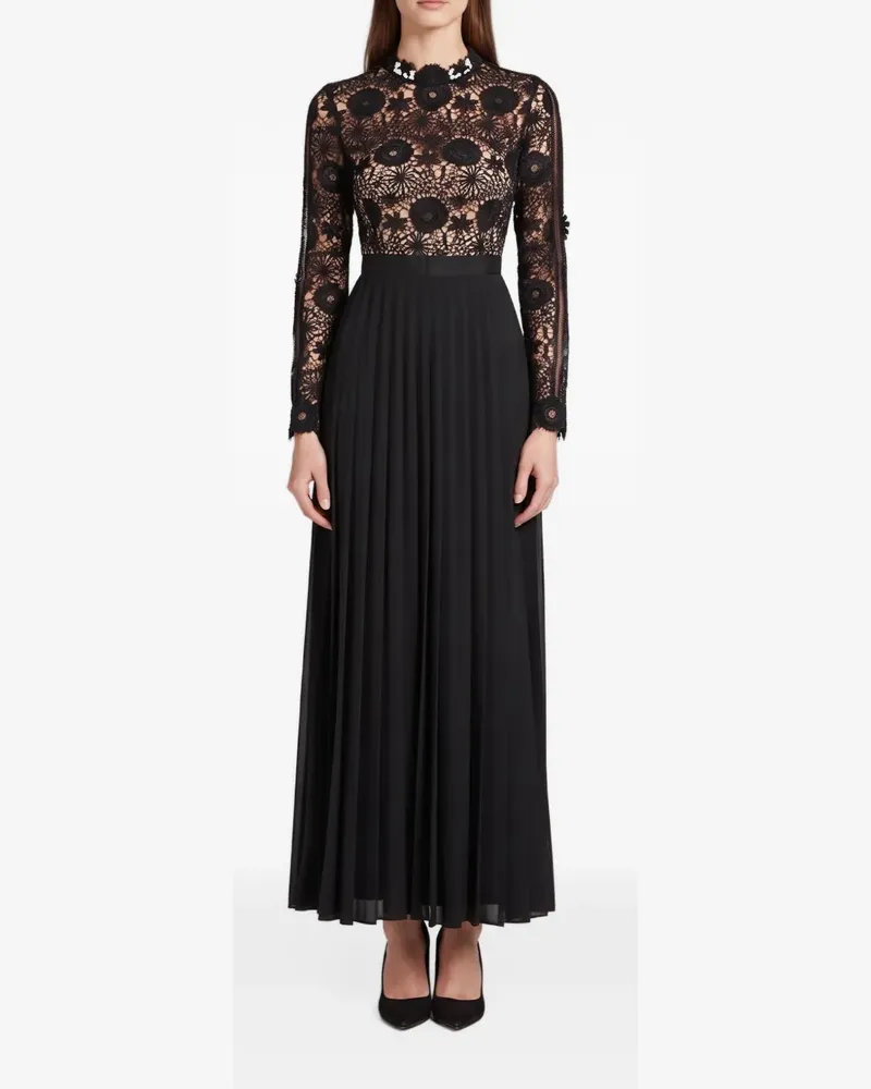 Self-Portrait Mia pleated lace maxi dress - Schwarz Schwarz