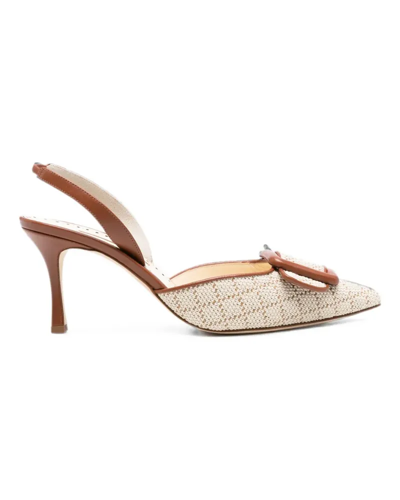 Manolo Blahnik Mayslibi buckle-detail raffia pumps - Nude Nude