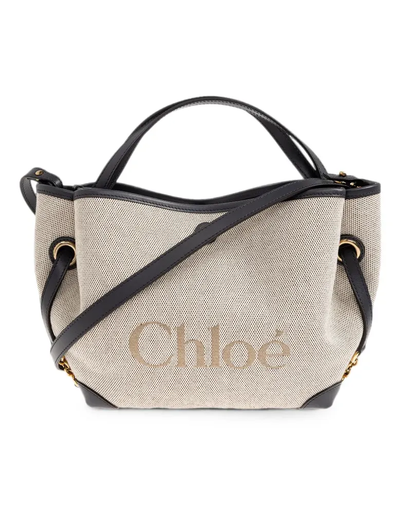 Chloé Clover logo-print leather-trim tote bag - Nude Nude