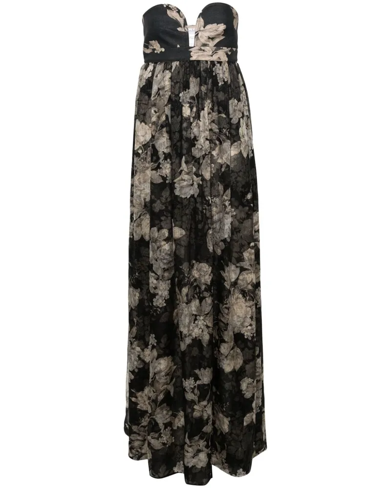 Max Mara Bustierkleid mit Blumenmuster Schwarz