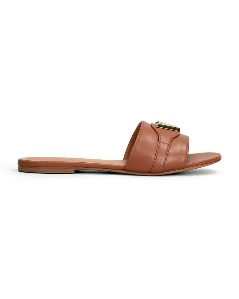 Via Roma 15 logo-plaque leather flat sandals - Braun Braun