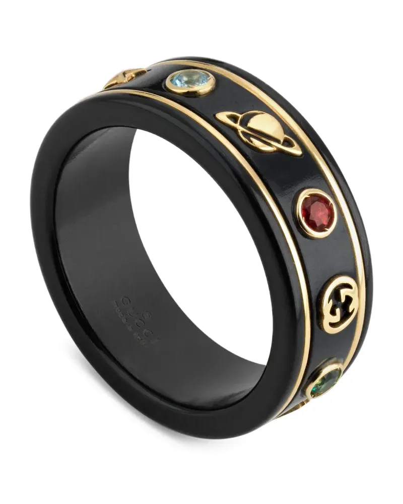 Gucci 18kt Icon Gelbgoldring mit Topas und Korund - Schwarz Schwarz