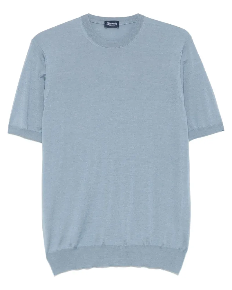 Drumohr  Fein geripptes T-Shirt - Blau Blau