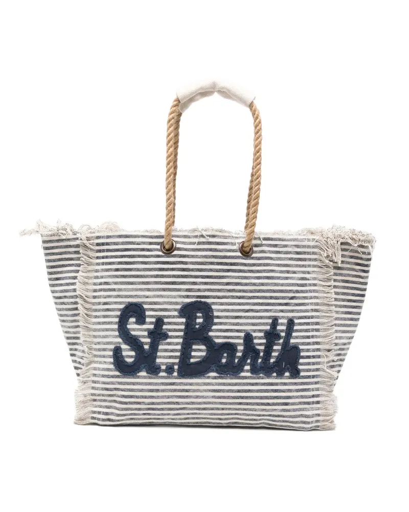 MC2 Saint Barth Beach Bag Patch striped frayed-edge beach bag - Nude Nude