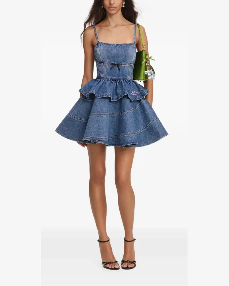 Self-Portrait bow-motif tiered-skirt mini dress - Blau Blau
