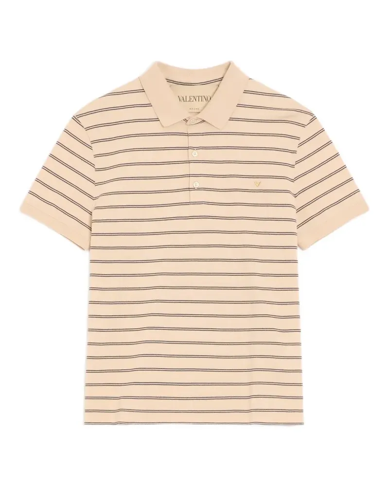 Valentino Garavani Poloshirt aus Baumwoll-Piqué mit VGold Streifen - Nude Nude