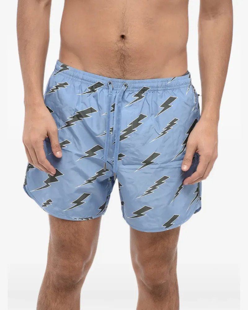 Neil Barrett Fair Isle-print swim shorts - Blau Blau