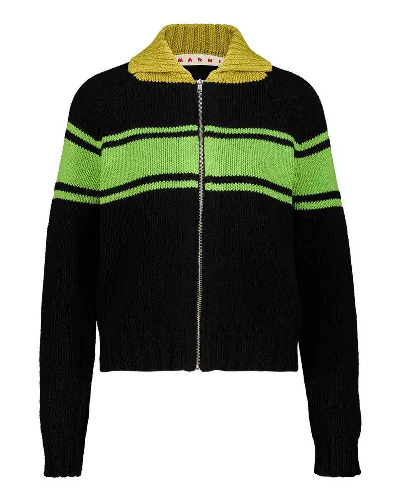Marni Gestreifter Cardigan mit Reißverschluss - Schwarz Schwarz