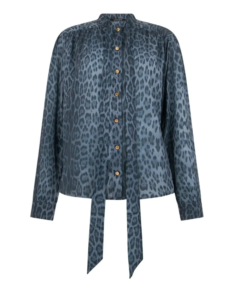 Roberto Cavalli leopard-print pussy-bow blouse - Blau Blau