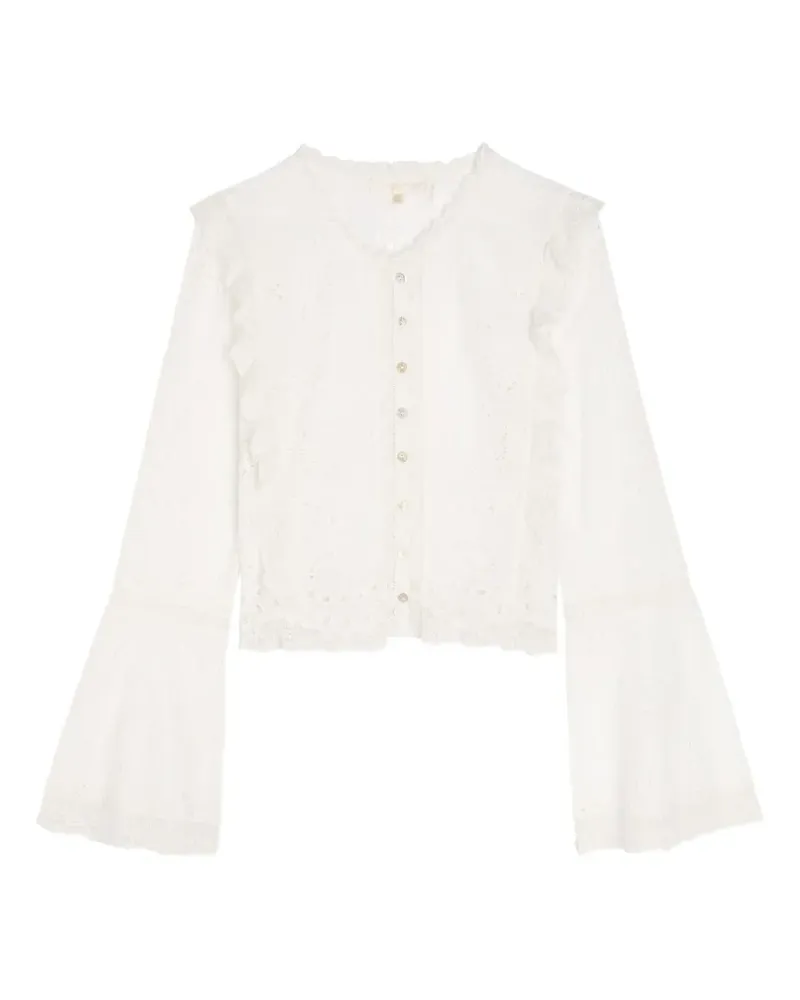LoveShackFancy Hawthorn Eyelet broderie-anglaise ruffled-trim blouse - Weiß Weiß