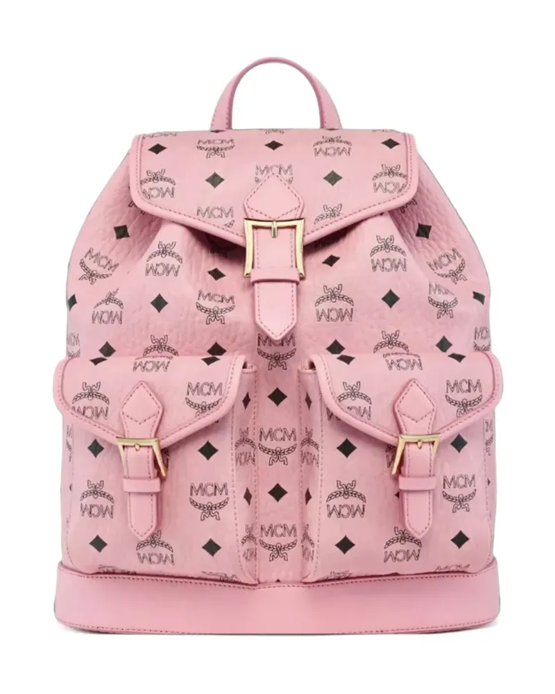 MCM Kleiner Rucksack mit Aren Visetos-Print und Schnalle - Rosa Rosa