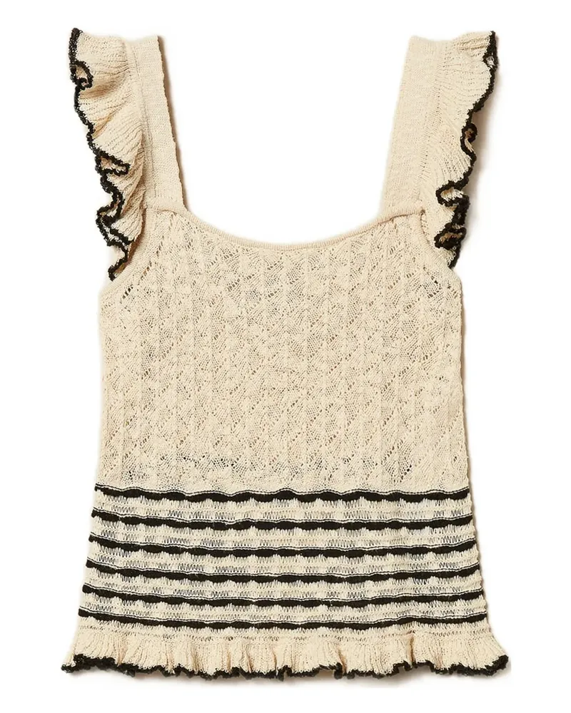 Twin-Set striped-detail ruffled blouse - Nude Nude