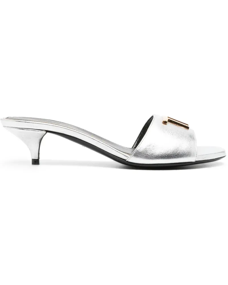 Tom Ford Mules mit Logo-Schild - Silber Silber