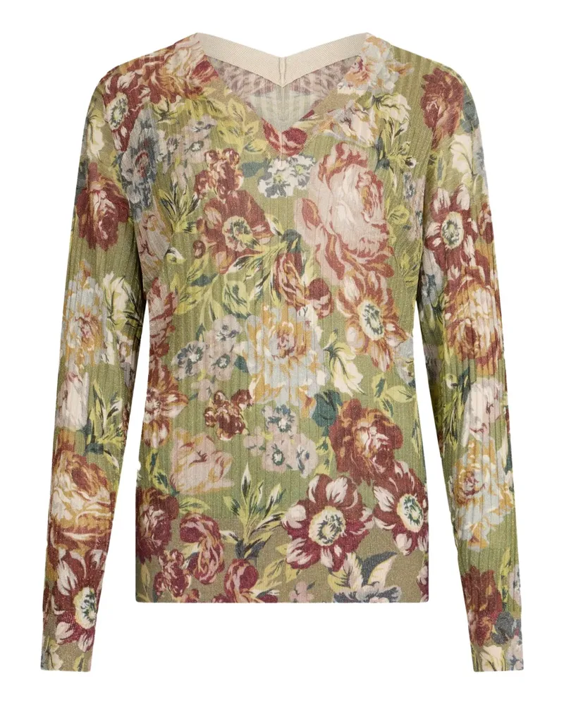 Liu Jo Gerippter Pullover mit Blumen - Grün Grün