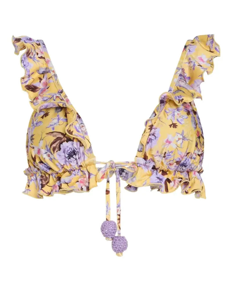 Pat Bo floral-print ruffled bikini top - Gelb Gelb