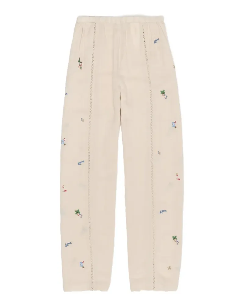 BIMBA Y LOLA Weiße Leinenhose mit Spitze und Mini-Stickerei - Nude Nude