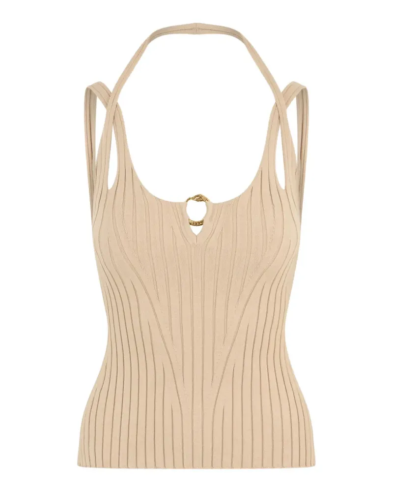 Roberto Cavalli ribbed-knit halterneck top - Nude Nude