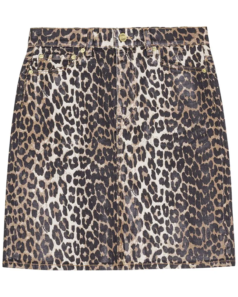 Ganni Denim-Midirock mit Leoparden-Print - Braun Braun