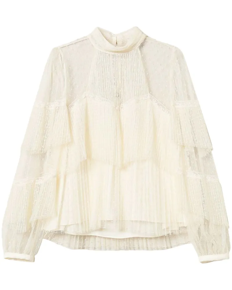 Twin-Set Tüllbluse mit Falten - Weiß Weiß