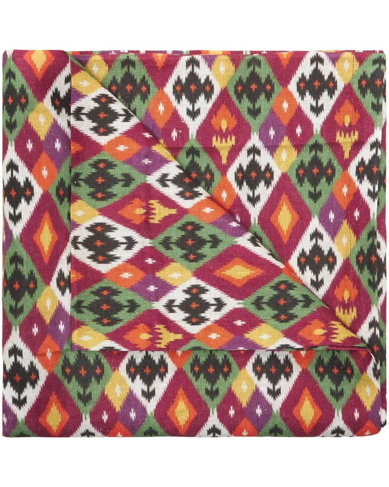 CABANA Eckige Diamond Ikat Tischdecke aus Leinen Rot