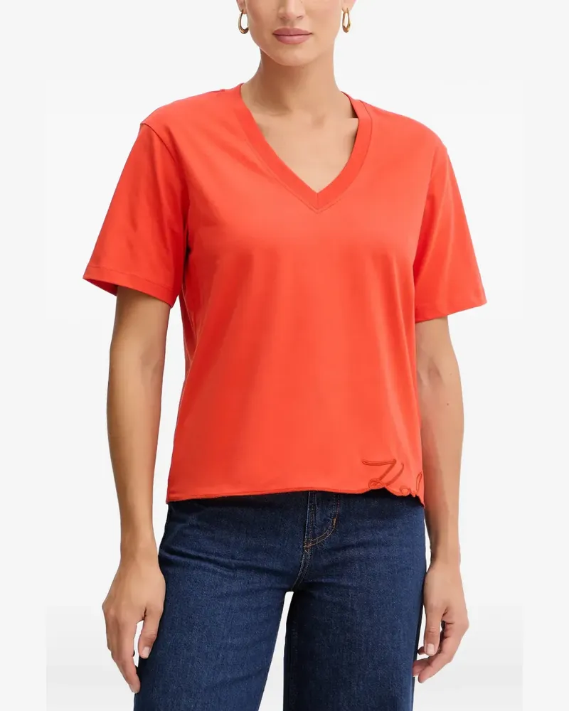 Karl Lagerfeld Besticktes T-Shirt mit V-Ausschnitt - Orange Orange